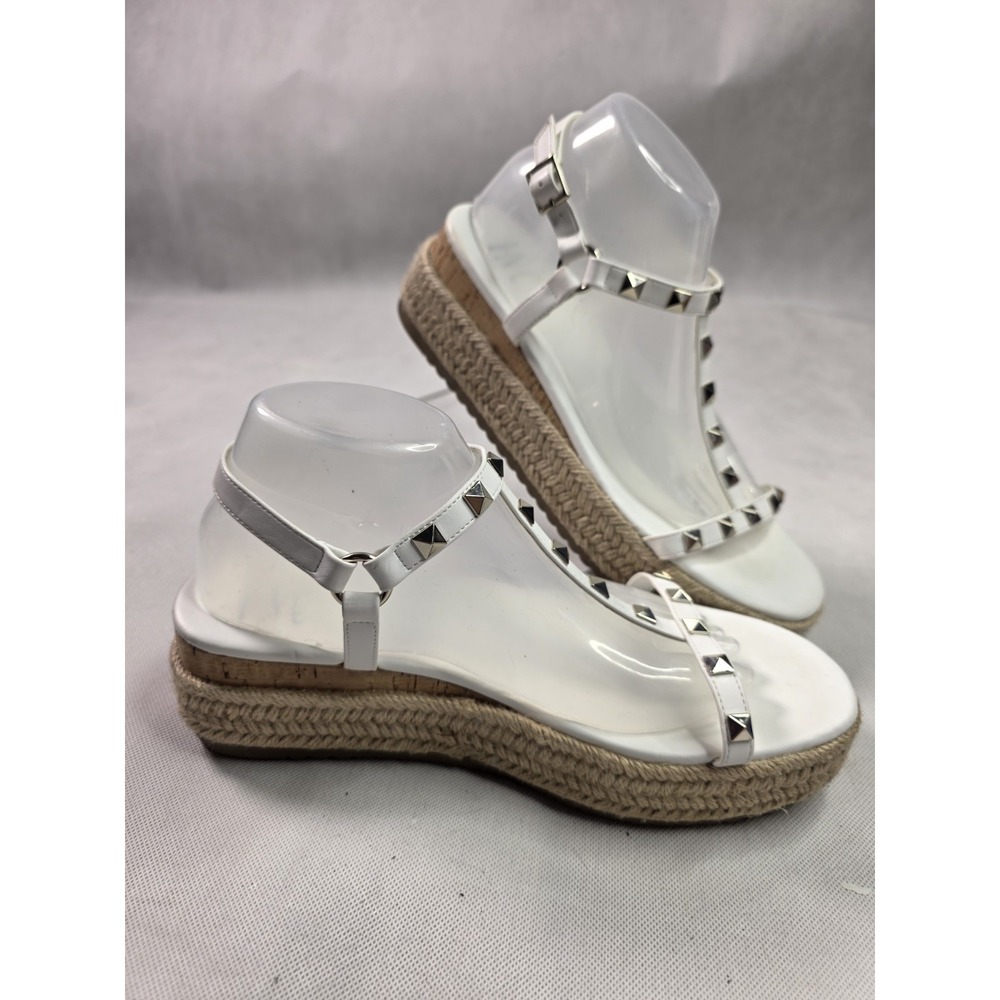 INC Wedge Espadrilles White W/ Silver Studded Women's Size 10M